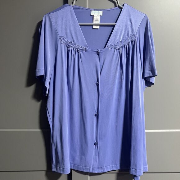 Vanity Fair Women Short Sleeve Nightgown Sleep Top Purple XL Nylon - Picture 1 of 4